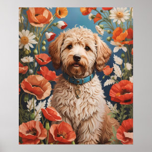 Schattigee labradoodle madeliefje en papaverbloem poster