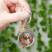 Schattigee labradoodle madeliefje en papaverbloem sleutelhanger (Hand)