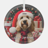 Schattigee Labradoodle met Santa Hat Glas Ornament (Voorkant)