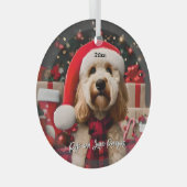 Schattigee Labradoodle met Santa Hat Glas Ornament (Voorkant Rechts)