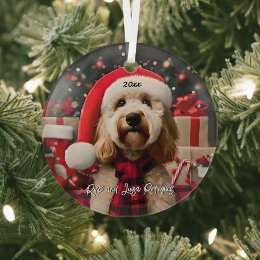 Schattigee Labradoodle met Santa Hat Glas Ornament (Insitu)