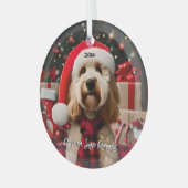 Schattigee Labradoodle met Santa Hat Glas Ornament (Voorkant links)