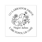 Schattigee labrador, puppy, bloemen, retouradres  zelfinktende stempel (Design)
