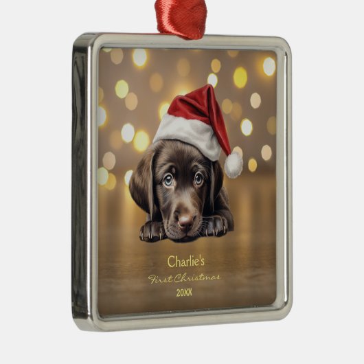 Schattigee Labrador Retriever Dog Santa Hat Christ Metalen Ornament (Rechts)