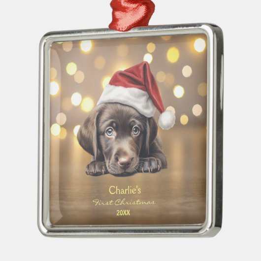 Schattigee Labrador Retriever Dog Santa Hat Christ Metalen Ornament (Links)