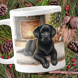 Schattigee Labrador Retriever Kerstvakantie Puppy Grote Koffiekop