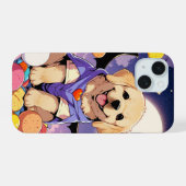 Schattigee Labrador Retriever met Halloween snoep iPhone 15 Case (Achterkant horizontaal)