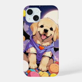 Schattigee Labrador Retriever met Halloween snoep iPhone 15 Case