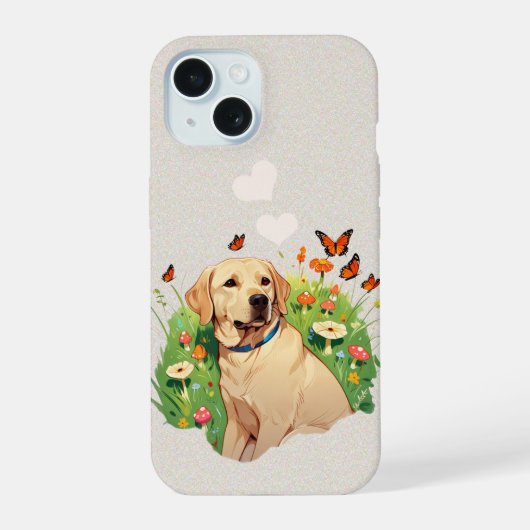 Schattigee Labrador Retriever met vlinders iPhone 15 Case (Achterkant)