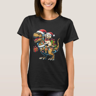 Schattigee Labrador Retriever Puppy rijdt TRex in T-shirt