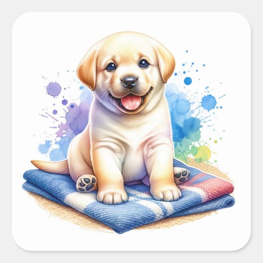 Schattigee Labrador Retriever Puppy Vierkante Sticker (Voorkant)