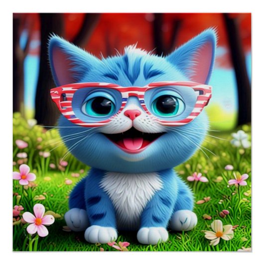 Schattigee Lachende Blauwe Kitten-556655 Perfect Poster (Voorkant)