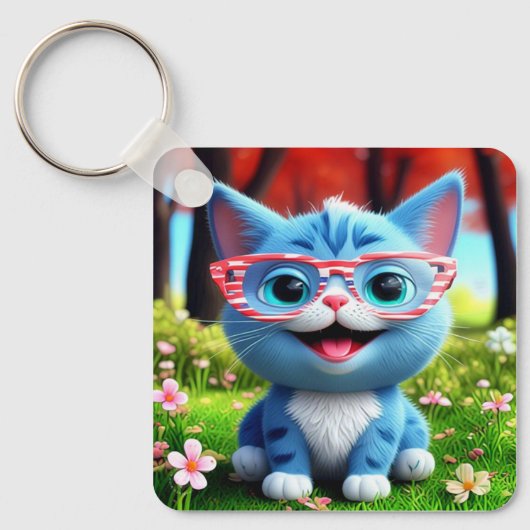 Schattigee Lachende Blauwe Kitten-55665 Sleutelhanger (Voorkant)