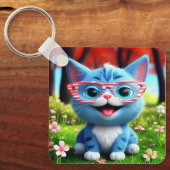 Schattigee Lachende Blauwe Kitten-55665 Sleutelhanger (Voorkant)