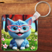 Schattigee Lachende Blauwe Kitten-55665 Sleutelhanger (Achterkant)