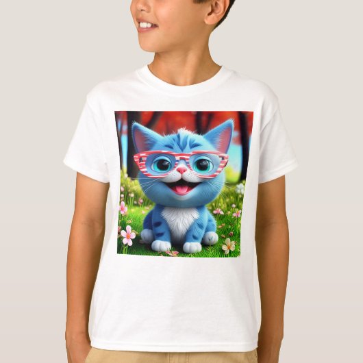 Schattigee Lachende Blauwe Kitten-55665 T-shirt (Voorkant)