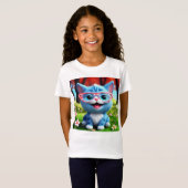 Schattigee Lachende Blauwe Kitten-55665 T-shirt (Voorkant volledig)