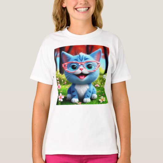 Schattigee Lachende Blauwe Kitten-55665 T-shirt (Voorkant)