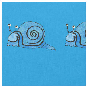 Schattigee lachende Cartoon slak in tinten blauw Stof