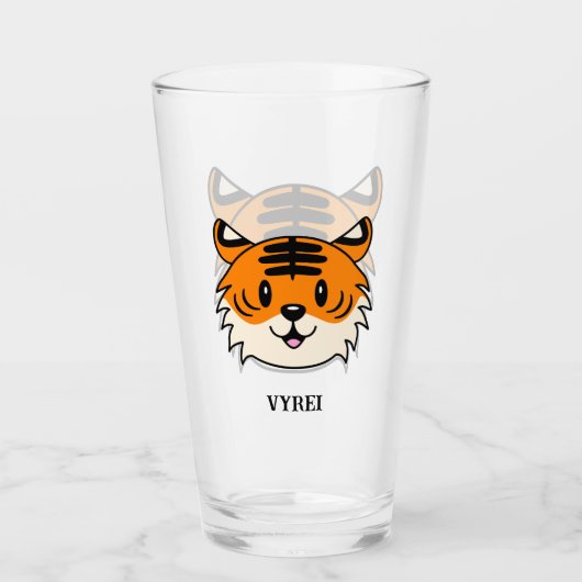 Schattigee Lachende Cartoon Tijger Glas (Voorkant)