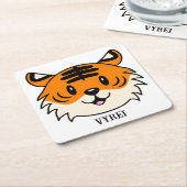 Schattigee Lachende Cartoon Tijger Kartonnen Onderzetters (Schuin)