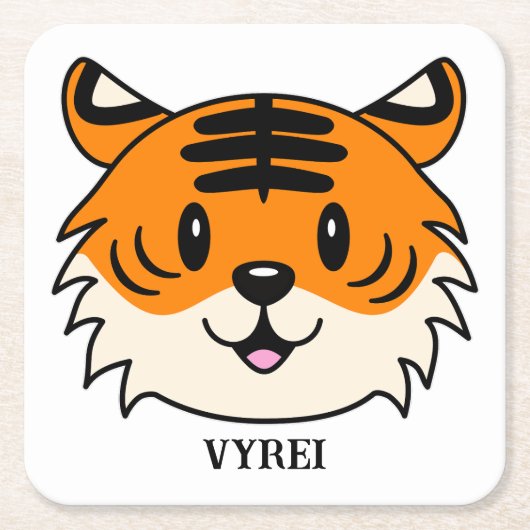 Schattigee Lachende Cartoon Tijger Kartonnen Onderzetters (Voorkant)