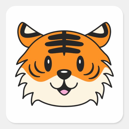 Schattigee Lachende Cartoon Tijger Vierkante Sticker (Voorkant)