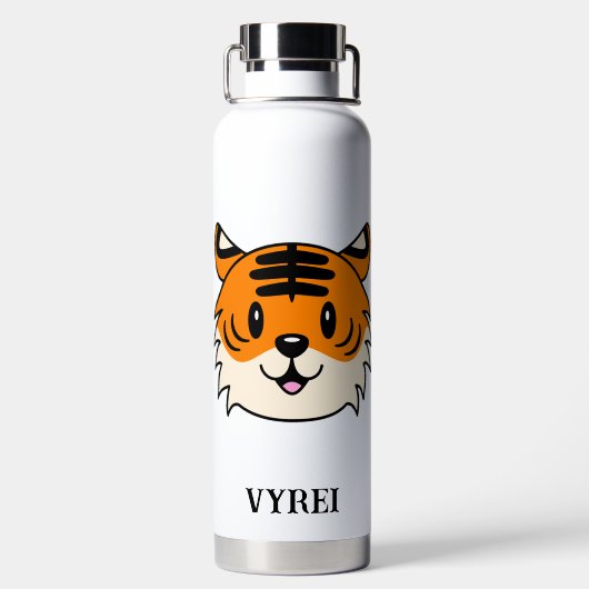 Schattigee Lachende Cartoon Tijger Waterfles (Achterkant)