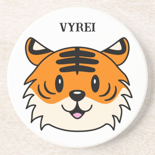 Schattigee Lachende Cartoon Tijger Zandsteen Onderzetter (Voorkant)