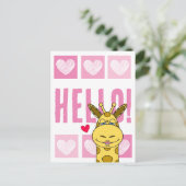 Schattigee lachende Giraffe Hallo met harten roze Briefkaart (Staand voorkant)