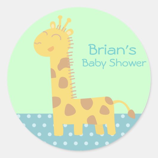 Schattigee lachende giraffe met polka dots vloer ronde sticker (Voorkant)