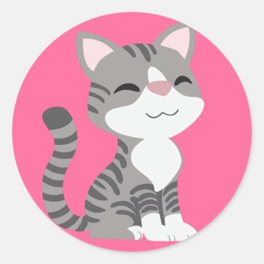 Schattigee lachende grijze tabby kat ronde sticker (Voorkant)