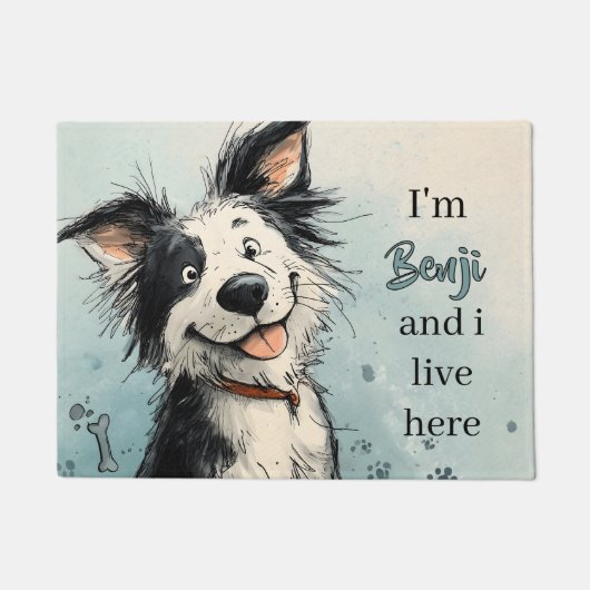 Schattigee Lachende Hond Illustratie met Aangepast Deurmat (Voorkant)