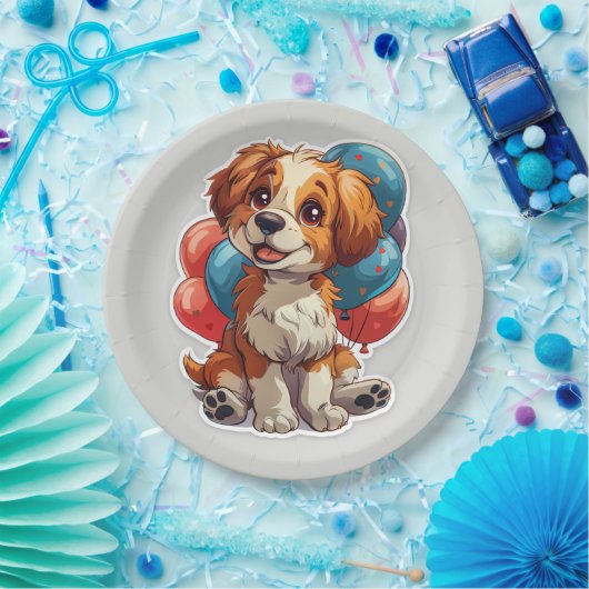 Schattigee lachende hondenballonnen Verjaardagspap Papieren Bordje (Feest)