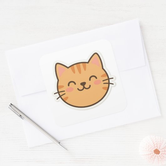 Schattigee Lachende Kat Gezicht Sticker – Kawaii C (Envelop)