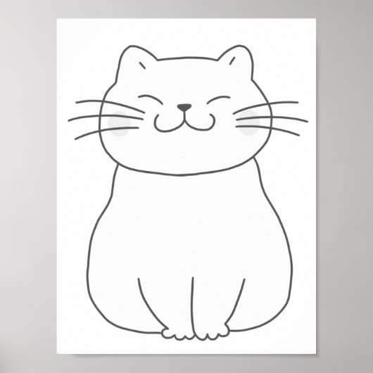 Schattigee lachende kat kleurplaat werkblad poster (Voorkant)