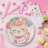 Schattigee lachende kat met ballonnen verjaardagsp papieren bordje (Feest)