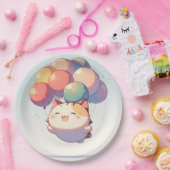 Schattigee lachende kat met ballonnen verjaardagsp papieren bordje (Feest)