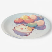 Schattigee lachende kat met ballonnen verjaardagsp papieren bordje (Gekanteld)