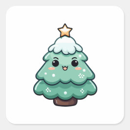 Schattigee Lachende Kerstboom Illustratie Vierkante Sticker