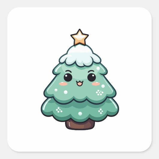 Schattigee Lachende Kerstboom Illustratie Vierkante Sticker (Voorkant)