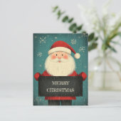 Schattigee lachende kerstman met een hartverwarmen feestdagenkaart (Staand voorkant)