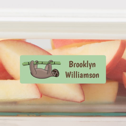 Schattigee lachende luiaard op bamboe cartoon gepe labels (Aangebracht)