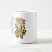 Schattigee Lachende Mummie Kind met Pompoen Snoep  Koffiemok (Voorkant links)