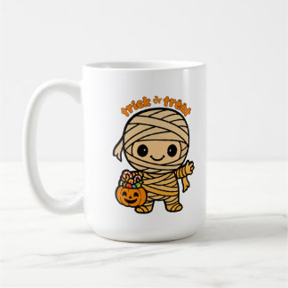 Schattigee Lachende Mummie Kind met Pompoen Snoep  Koffiemok