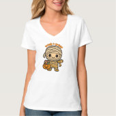 Schattigee Lachende Mummie Kind met Pompoen Snoep  T-shirt (Voorkant)