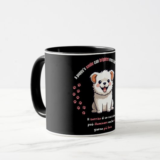 Schattigee lachende puppy mok (Voorkant links)