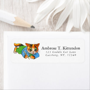 Schattigee Lachende Retro 1930 Cartoon Cat Writers Etiket