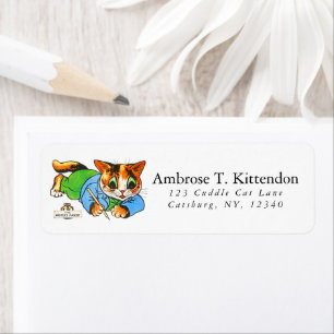 Schattigee Lachende Retro 1930 Cartoon Cat Writers Etiket