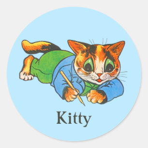 Schattigee Lachende Retro 1930 Cartoon Cat Writers Ronde Sticker